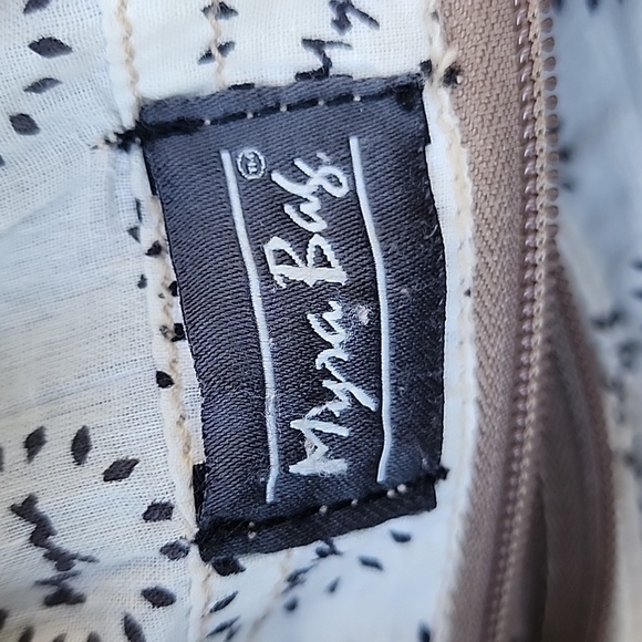 Myra Leather Canvas Woven Khaki Green Brown Boho Tapestry Shoulder Tote Bag. - Picture 12 of 12